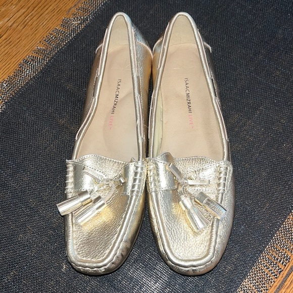 Isaac Mizrahi Live Gold metallic Lame' Tassel leather Loafers 9W new preppy - Picture 2 of 8